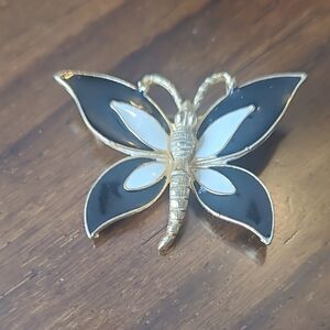 Elegant Florenza Black and White Butterfly Brooch